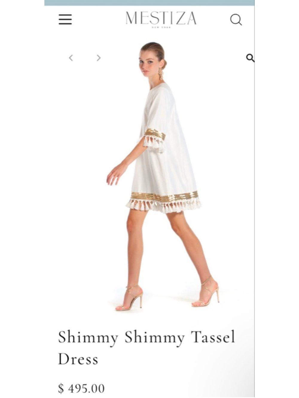 Mestiza New York White Gold Shimmy Shimmy Tassel Mini Dress XS/S NWT